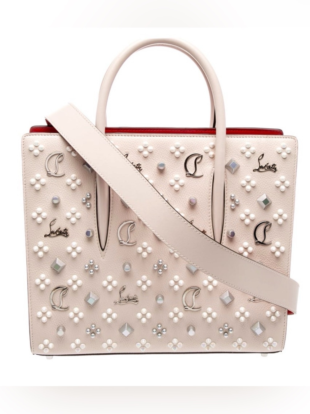 Christian Louboutin Paloma beige studded loubinthesky grained leather tote bag